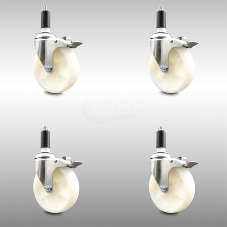 Service Caster 5 Inch 316SS Nylon Wheel Swivel 1 Inch Expanding Stem Caster Set Lock Brake SCC-SS316TTLEX20S514-NYS-1-4